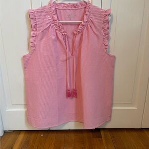 Vineyard Vines Pink and White Striped Ruffle Blouse